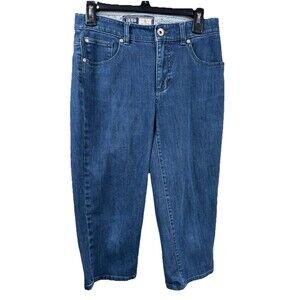 IZOD Denim Women's 6 Capri Dark Blue Jeans Stretch Button Just Right Crop